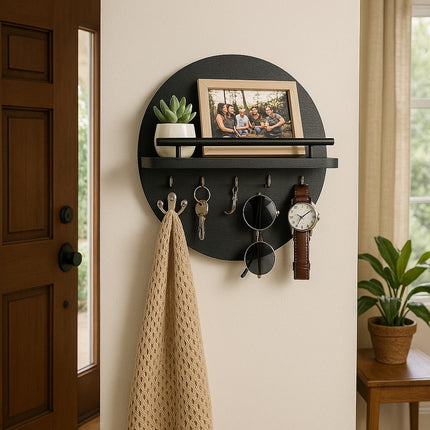 Ekologiczny organizer ścienny z drewna na klucze – okrągły kształt, naturalne wykończenie i łatwy montaż 1