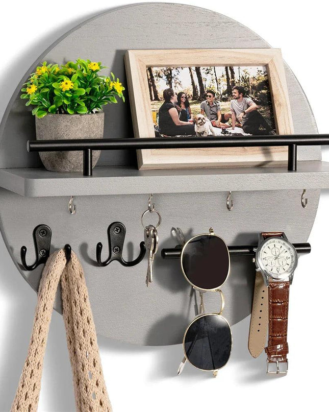 Ekologiczny organizer ścienny z drewna na klucze – okrągły kształt, naturalne wykończenie i łatwy montaż 4