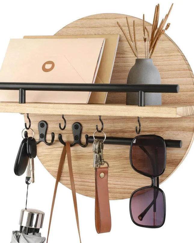 Ekologiczny organizer ścienny z drewna na klucze – okrągły kształt, naturalne wykończenie i łatwy montaż 5