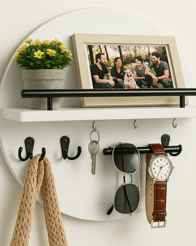 Ekologiczny organizer ścienny z drewna na klucze – okrągły kształt, naturalne wykończenie i łatwy montaż 7