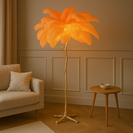 Elegancka Lampa Podłogowa z Piór Strusich, Kaskadowe Światło, 170 cm Wysokości, Idealna do Stylowych Wnętrz 2