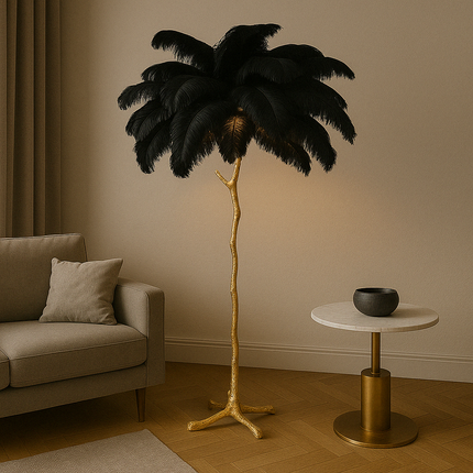 Elegancka Lampa Podłogowa z Piór Strusich, Kaskadowe Światło, 170 cm Wysokości, Idealna do Stylowych Wnętrz 3