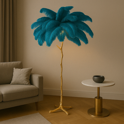 Elegancka Lampa Podłogowa z Piór Strusich, Kaskadowe Światło, 170 cm Wysokości, Idealna do Stylowych Wnętrz 4