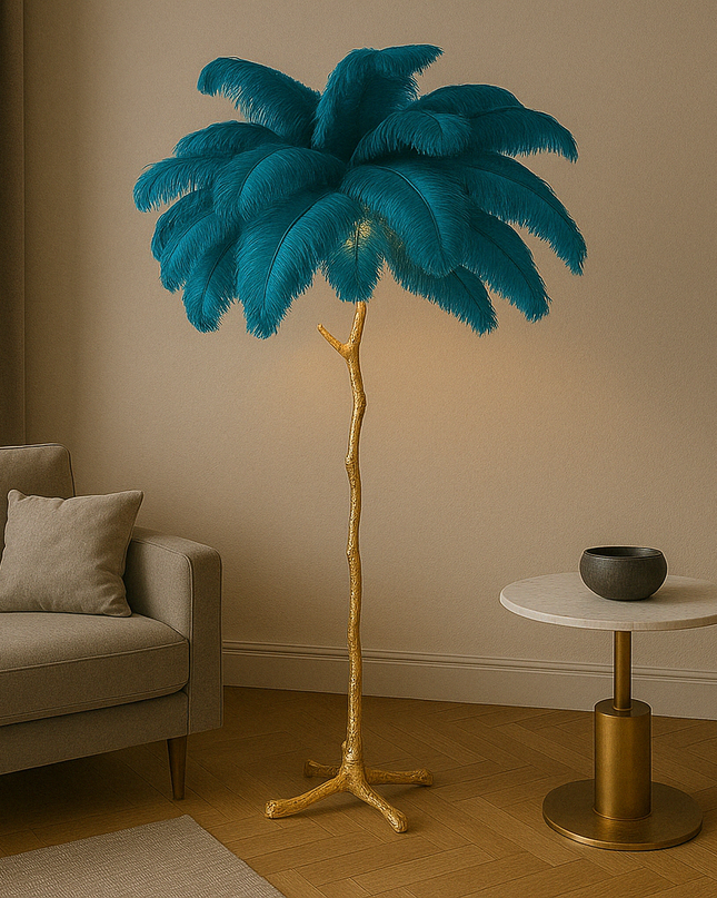 Elegancka Lampa Podłogowa z Piór Strusich, Kaskadowe Światło, 170 cm Wysokości, Idealna do Stylowych Wnętrz 4