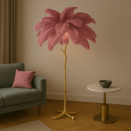 Elegancka Lampa Podłogowa z Piór Strusich, Kaskadowe Światło, 170 cm Wysokości, Idealna do Stylowych Wnętrz 5
