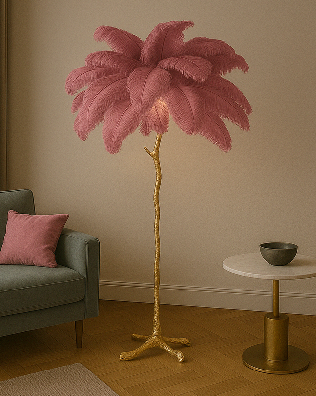 Elegancka Lampa Podłogowa z Piór Strusich, Kaskadowe Światło, 170 cm Wysokości, Idealna do Stylowych Wnętrz 5