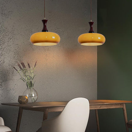 Elegancka Lampa Wisząca Retro ze Szkła i Drewna – Stylowe Oświetlenie do Salonu i Jadalni 4