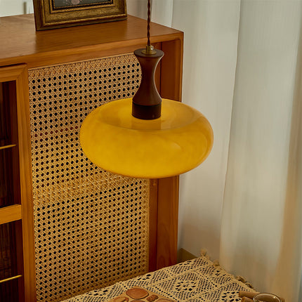 Elegancka Lampa Wisząca Retro ze Szkła i Drewna – Stylowe Oświetlenie do Salonu i Jadalni 5