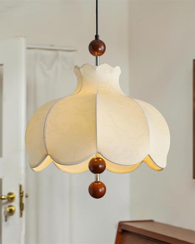 Elegancka Lampa Wisząca Vintage z Tkaniny i Drewnianymi Koralikami do Salonu i Jadalni – Lampa Nad Stół E26/E27 2