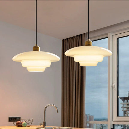 Elegancka Lampa Wisząca z Mlecznobiałego Szkła do Salonu – Styl Mid-Century, Regulowana Długość Zawieszenia 0