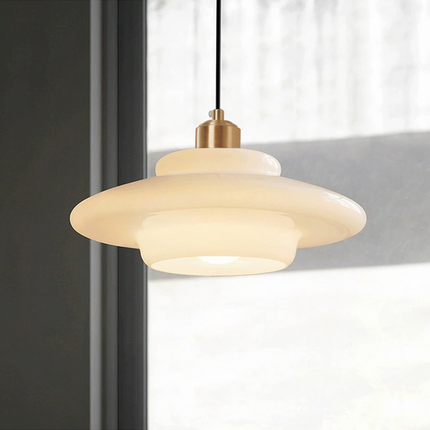 Elegancka Lampa Wisząca z Mlecznobiałego Szkła do Salonu – Styl Mid-Century, Regulowana Długość Zawieszenia 4
