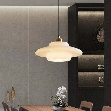 Elegancka Lampa Wisząca z Mlecznobiałego Szkła do Salonu – Styl Mid-Century, Regulowana Długość Zawieszenia 5