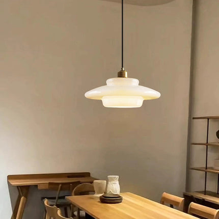 Elegancka Lampa Wisząca z Mlecznobiałego Szkła do Salonu – Styl Mid-Century, Regulowana Długość Zawieszenia 6