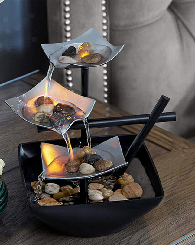 Elegancka Mini Fontanna z Leśnymi Liśćmi i Oświetleniem – Żelazo i Tworzywo Sztuczne do Relaksu w Wnętrzach 0