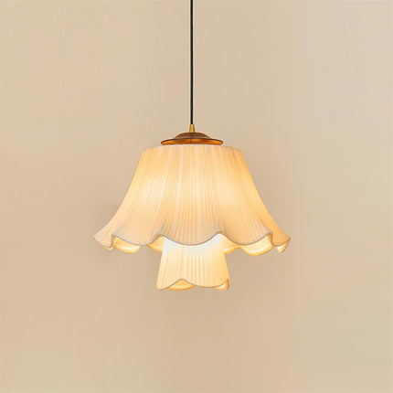Elegancka Plisowana Lampa Wisząca do Salonu i Jadalni z Ciepłym Światłem, Drewno i Metal 0