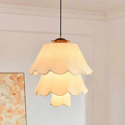 Elegancka Plisowana Lampa Wisząca do Salonu i Jadalni z Ciepłym Światłem, Drewno i Metal 3