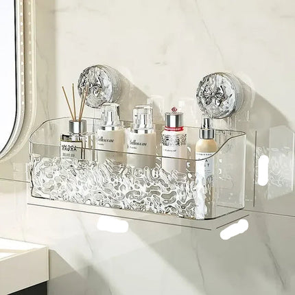 Elegancka Przezroczysta Półka Dekoracyjna do Łazienki i Kuchni – Łatwy Montaż, Wymiary 29.5 × 9.5 × 10.5 cm 3