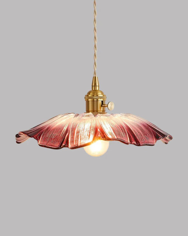 Elegancka Szklana Lampa Wisząca w Kształcie Kwiatu z Złotym Akcentem do Salonu – Dwa Rozmiary, Regulowana Długość Zawieszenia 0