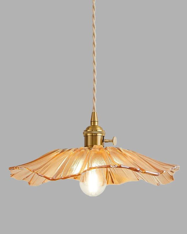 Elegancka Szklana Lampa Wisząca w Kształcie Kwiatu z Złotym Akcentem do Salonu – Dwa Rozmiary, Regulowana Długość Zawieszenia 12