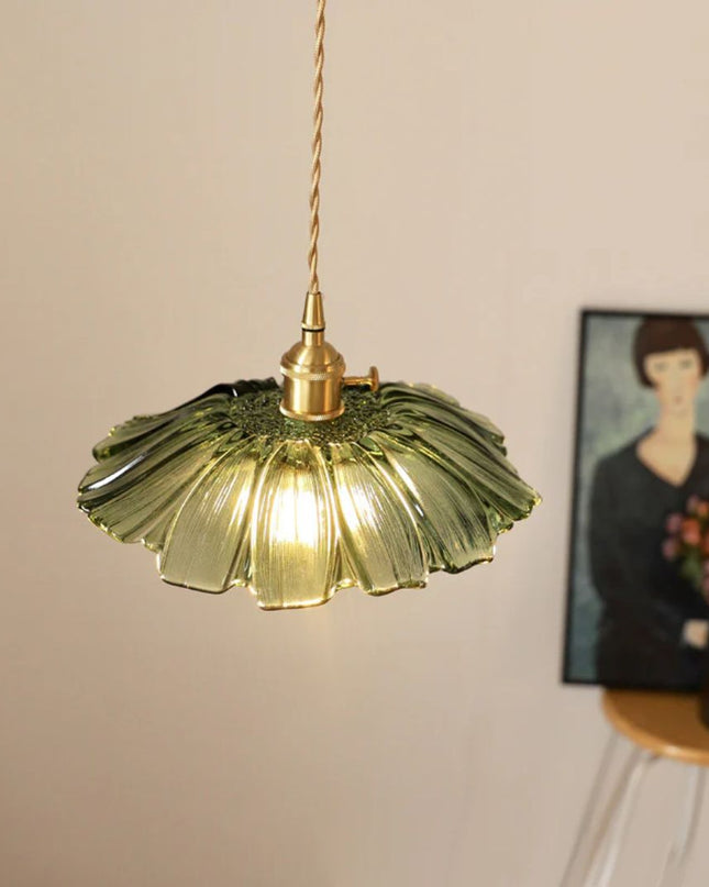 Elegancka Szklana Lampa Wisząca w Kształcie Kwiatu z Złotym Akcentem do Salonu – Dwa Rozmiary, Regulowana Długość Zawieszenia 15