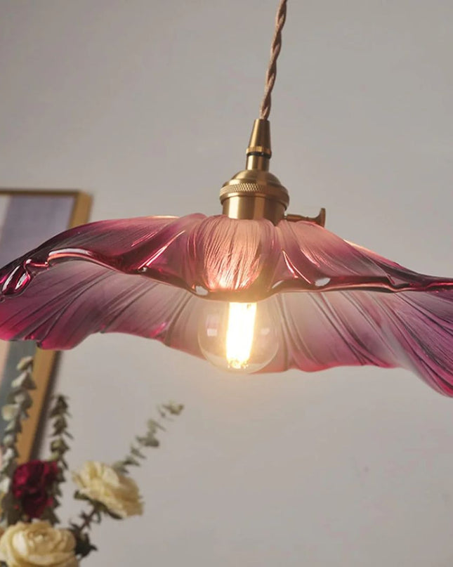 Elegancka Szklana Lampa Wisząca w Kształcie Kwiatu z Złotym Akcentem do Salonu – Dwa Rozmiary, Regulowana Długość Zawieszenia 4