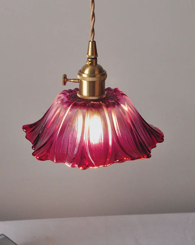 Elegancka Szklana Lampa Wisząca w Kształcie Kwiatu z Złotym Akcentem do Salonu – Dwa Rozmiary, Regulowana Długość Zawieszenia 7