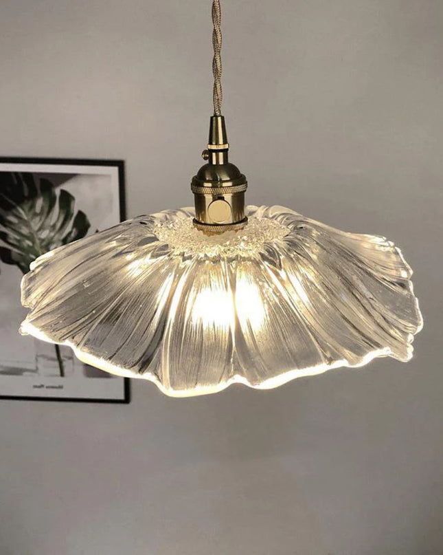 Elegancka Szklana Lampa Wisząca w Kształcie Kwiatu z Złotym Akcentem do Salonu – Dwa Rozmiary, Regulowana Długość Zawieszenia 9