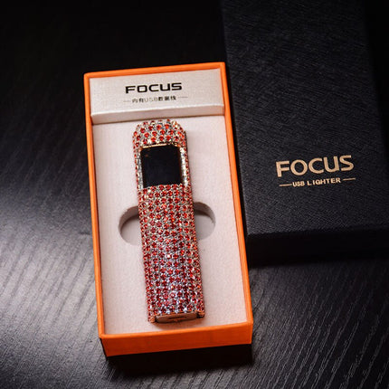 Elegancka Zapalniczka Elektryczna z Rhinestone – Stylowe Akcesorium Akumulatorowe z Ładowaniem USB, Kompaktowa i Lekka 12