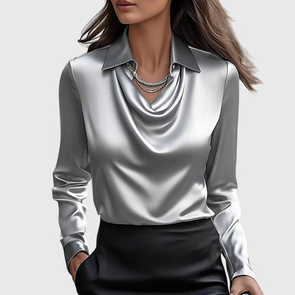 Elegancka bluzka z pochlebnym drapowaniem i zwiewnym krojem dla kobiet - Luxe Shine Versatile Style 1