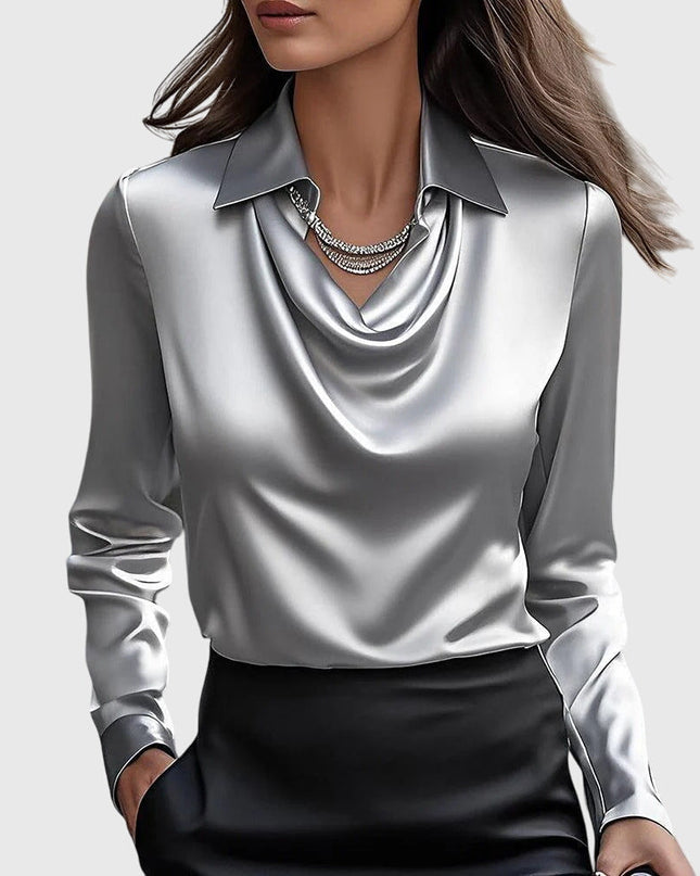 Elegancka bluzka z pochlebnym drapowaniem i zwiewnym krojem dla kobiet - Luxe Shine Versatile Style 1