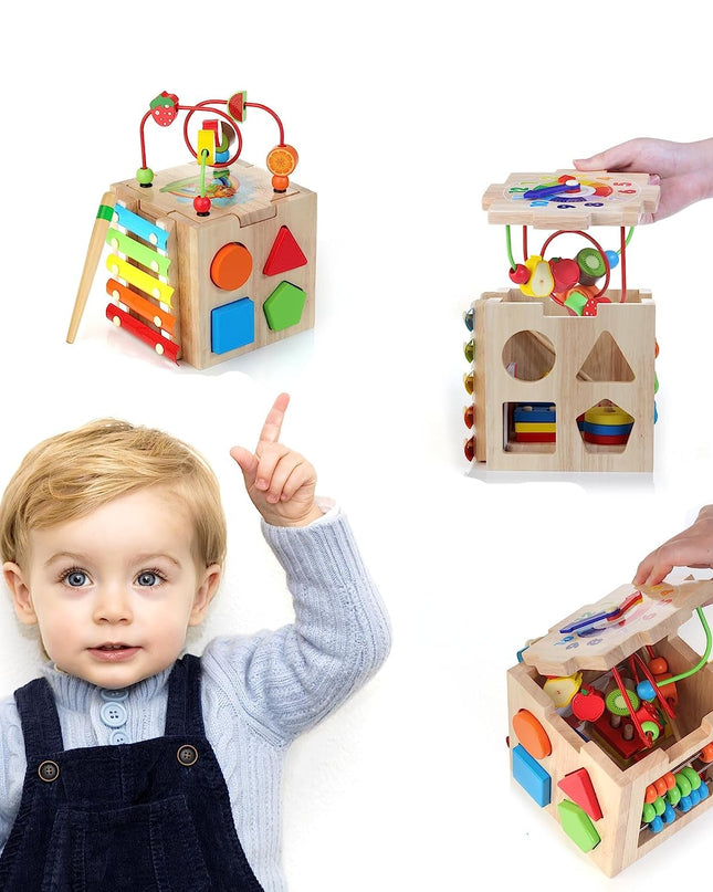 Elegancka kostka aktywności Montessori 8 w 1 Rozwój i zabawa malucha 2