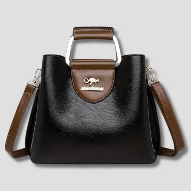 Elegancka skórzana torebka dwukolorowa – czarno-brązowy klasyk z regulowanym paskiem 1