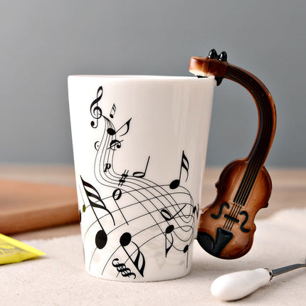 Elegancki Kubek Ceramiczny 12 Uncji z Ilustracjami Instrumentów Muzycznych – Stylowy Ceramiczny Kubek dla Miłośników Muzyki 0