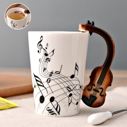 Elegancki Kubek Ceramiczny 12 Uncji z Ilustracjami Instrumentów Muzycznych – Stylowy Ceramiczny Kubek dla Miłośników Muzyki 1