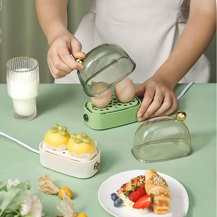 Elektryczny garnek do gotowania jajek z 3 ustawieniami gotowania, umożliwiający ugotowanie 2 idealnie ugotowanych jajek – kompaktowy i przenośny 2