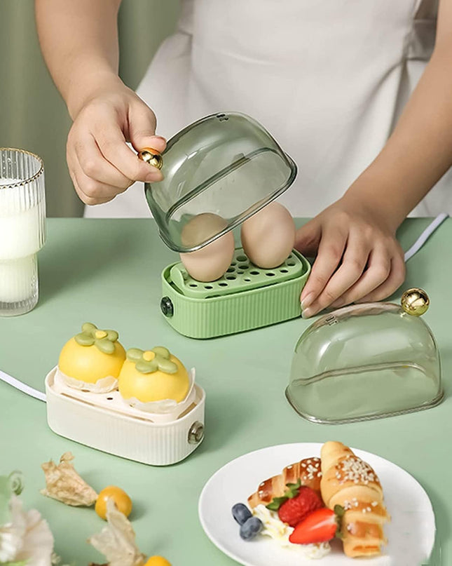 Elektryczny garnek do gotowania jajek z 3 ustawieniami gotowania, umożliwiający ugotowanie 2 idealnie ugotowanych jajek – kompaktowy i przenośny 2