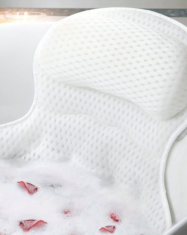 Ergonomiczna poduszka do kąpieli z technologią 4D Air Mesh do wanny – oddychająca i nadająca się do prania w pralce, biała poduszka 0