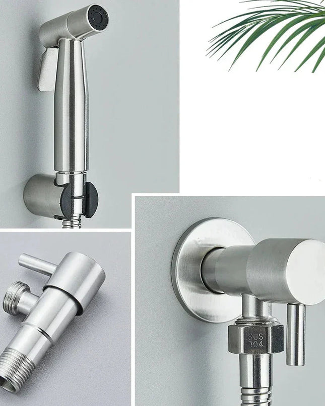 Ergonomiczny Ręczny Bidet Premium z Regulowanym Ciśnieniem Wody – Srebrny i Czarny, Stal Nierdzewna i ABS 2