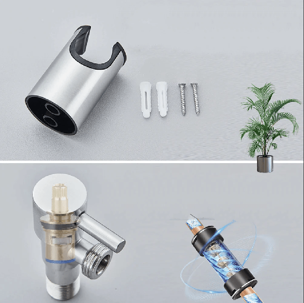 Ergonomiczny Ręczny Bidet Premium z Regulowanym Ciśnieniem Wody – Srebrny i Czarny, Stal Nierdzewna i ABS 3