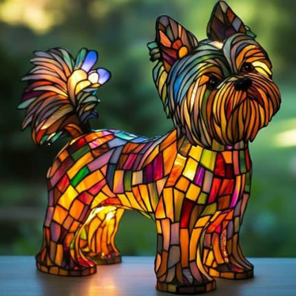 Figurka dekoracyjna Yorkshire Terrier z żywicy w geometrycznym designie, o wymiarach 7x6,7 cala, 0
