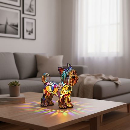 Figurka dekoracyjna Yorkshire Terrier z żywicy w geometrycznym designie, o wymiarach 7x6,7 cala, 2