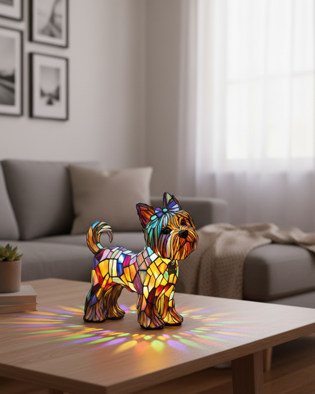 Figurka dekoracyjna Yorkshire Terrier z żywicy w geometrycznym designie, o wymiarach 7x6,7 cala, 2