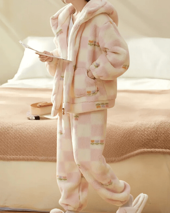 FluffyWarm - 2-częściowy, przytulny, zimowy komplet piżamowy - miękki i puszysty komplet wypoczynkowy dla kobiet 0