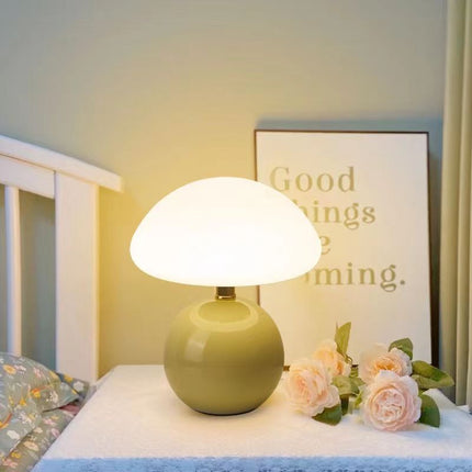Francuska Lampa Grzybowa Ceramiczna 20 cm – Styl Bauhaus, Trzy Kolory Światła, Idealna do Salonu i Sypialni 3