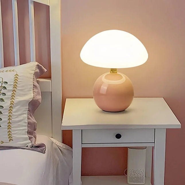 Francuska Lampa Grzybowa Ceramiczna 20 cm – Styl Bauhaus, Trzy Kolory Światła, Idealna do Salonu i Sypialni 4