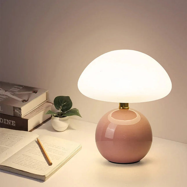 Francuska Lampa Grzybowa Ceramiczna 20 cm – Styl Bauhaus, Trzy Kolory Światła, Idealna do Salonu i Sypialni 5