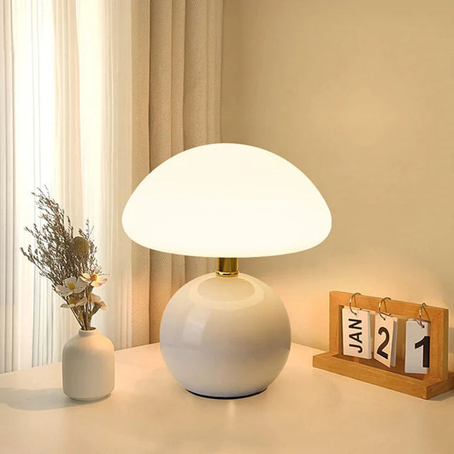 Francuska Lampa Grzybowa Ceramiczna 20 cm – Styl Bauhaus, Trzy Kolory Światła, Idealna do Salonu i Sypialni 8