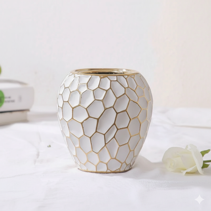 Elegancki wazon ceramiczny – ze złotym akcentem – stylowy dodatek do każdego wnętrza – idealny do świeżych lub sztucznych kwiatów