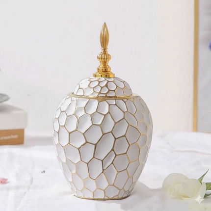 Elegancki wazon ceramiczny – ze złotym akcentem – stylowy dodatek do każdego wnętrza – idealny do świeżych lub sztucznych kwiatów