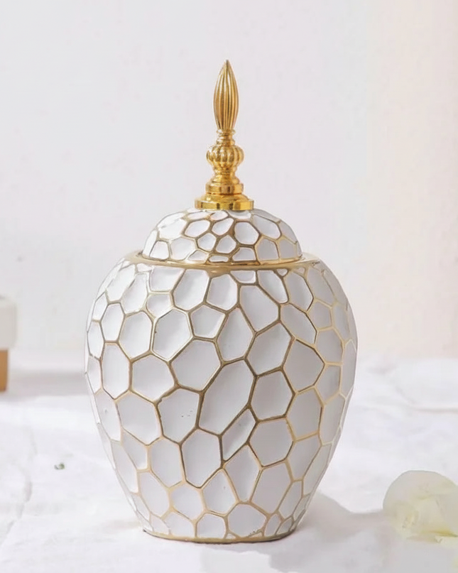 Elegancki wazon ceramiczny – ze złotym akcentem – stylowy dodatek do każdego wnętrza – idealny do świeżych lub sztucznych kwiatów